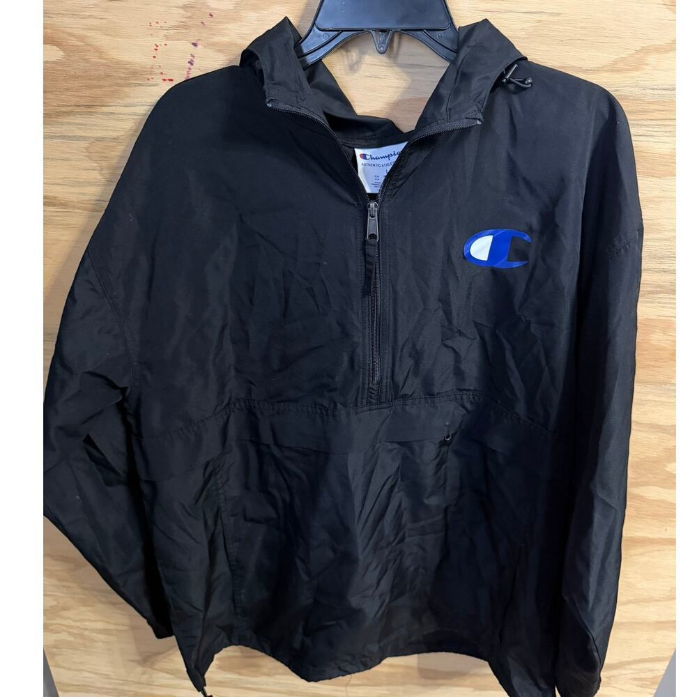 Men's Champion Windbreaker Large Black Anorak Pullover Jacket